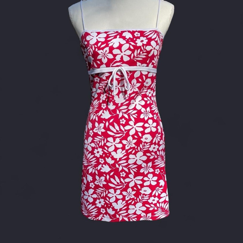 Red & White Floral Tank Dress